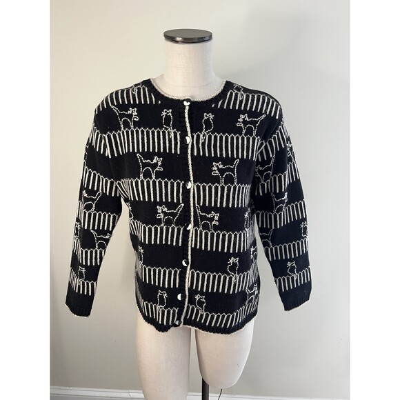 Talbots Sweaters - Talbots Cat Print Button Cardigan SM Fairy Quirky Whimsical Cozy